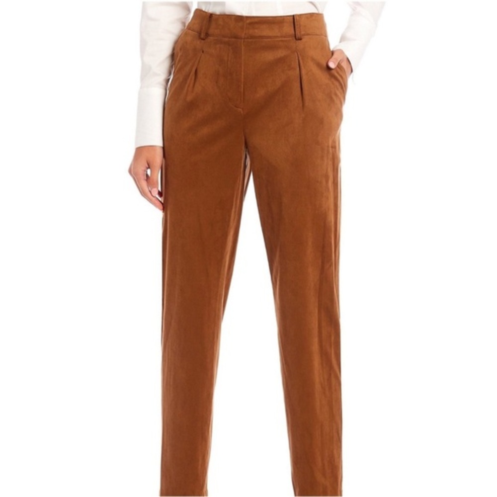 Calvin Klein Camel Brown Faux Suede Pleated Trouser Pants